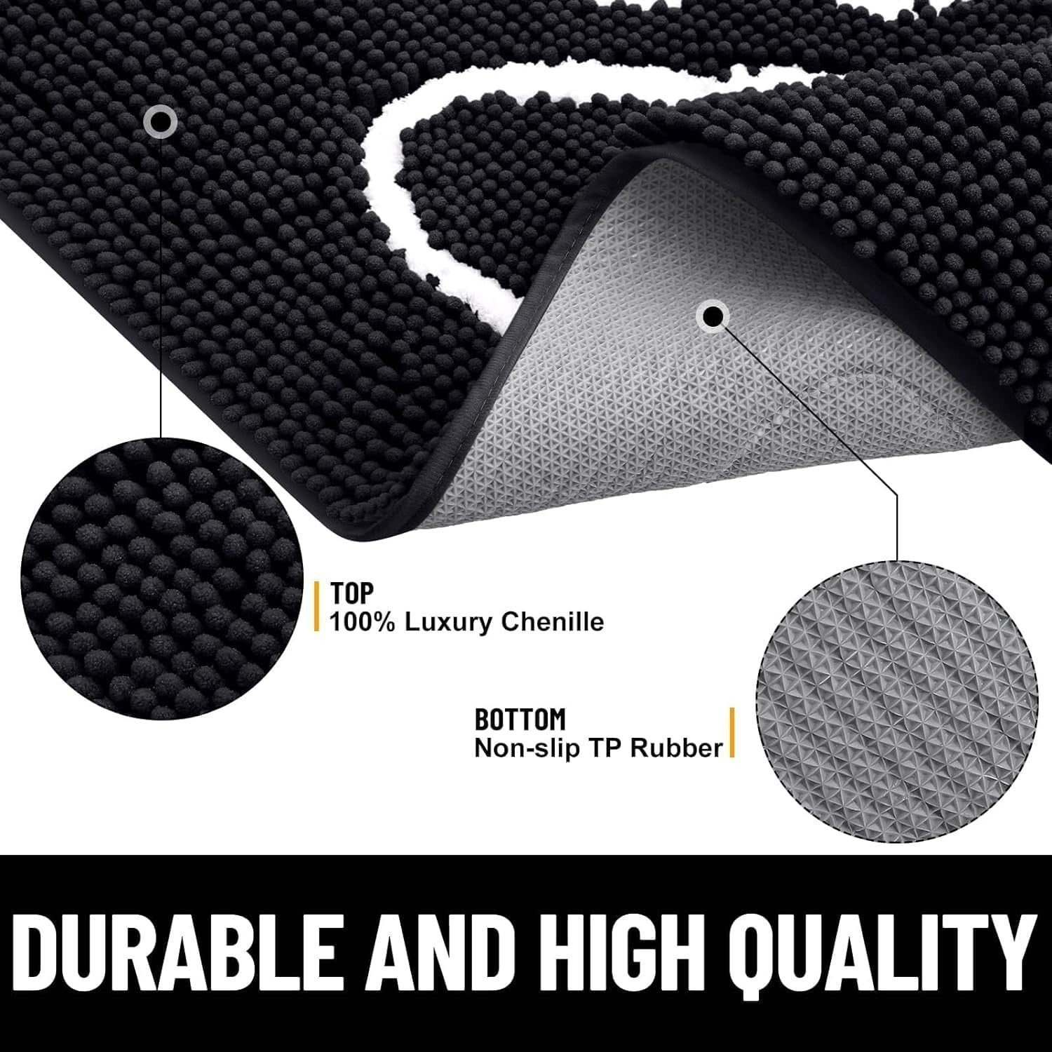 Dog Door Mat Super Absorbent Non Slip Chenille Black Entrance Rug 76x121cm