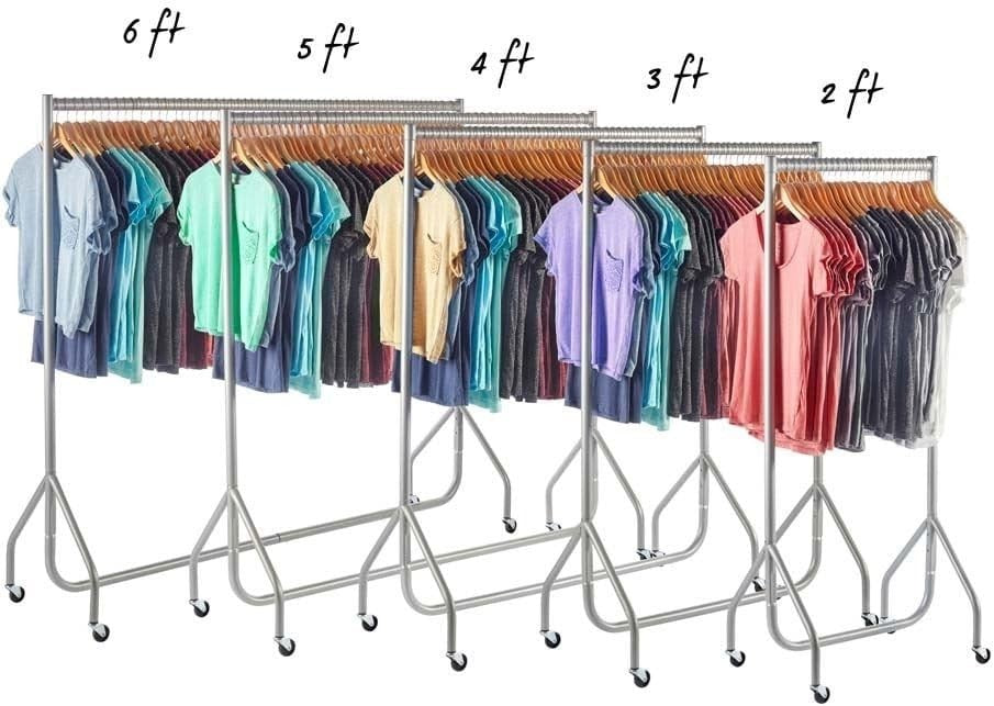 Heavy Duty Clothes Rail 5ft Steel Silver, 100kg Load, Free Standing with Wheels