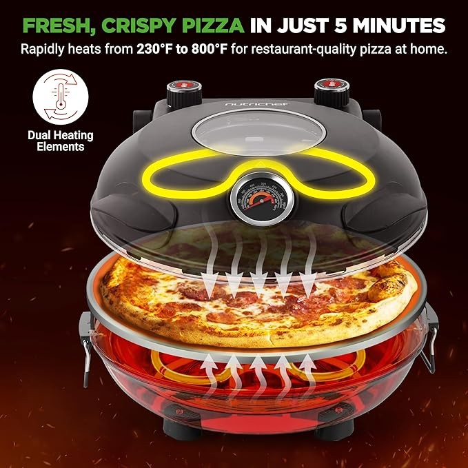 Electric Pizza Oven 30cm Non-Stick Stone 425°C Countertop Cooker 1200W