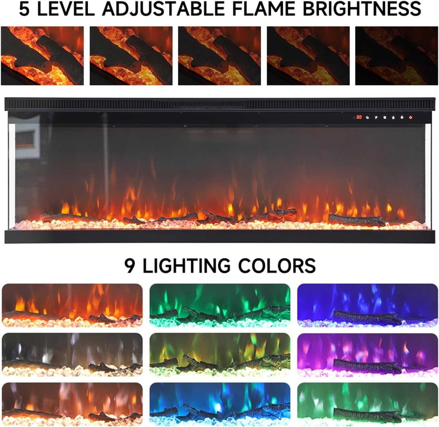 70” Wall Mounted Electric Fireplace 12 LED Flame Heater Remote Slim TV Fire