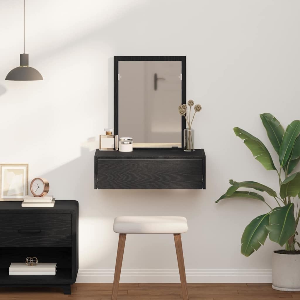 Modern Black Oak Dressing Table Vanity Desk Storage Drawer Small Space $\text{60
