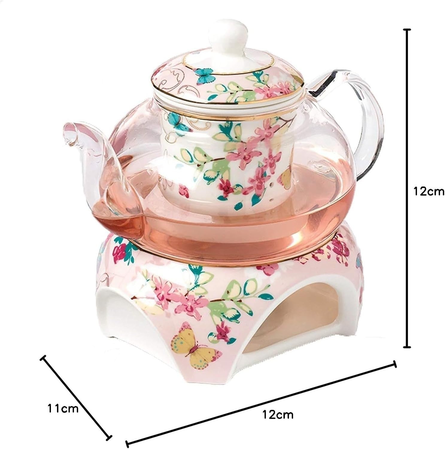Bone China Teapot with Warmer & Infuser 500ml Butterfly Tea Pot
