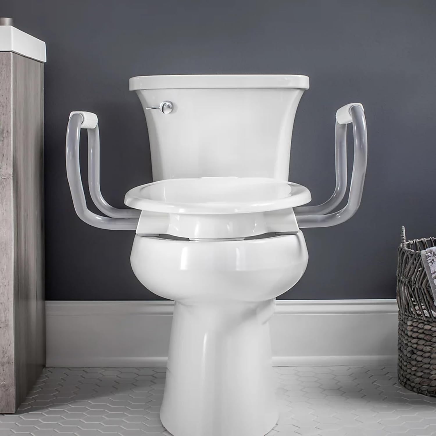 Raised Toilet Seat 7.5cm with Handles Support Arms Anti-Slip Plastic