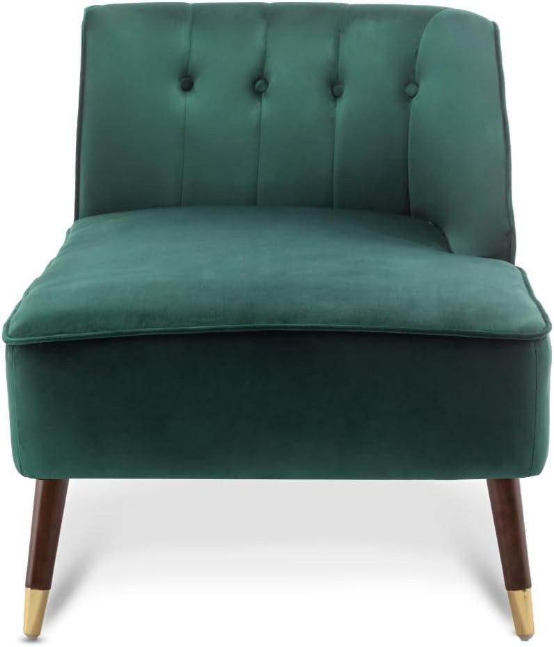 Modern Green Velvet Tufted Right Hand Chaise Lounge Chair Bedroom 160cm.