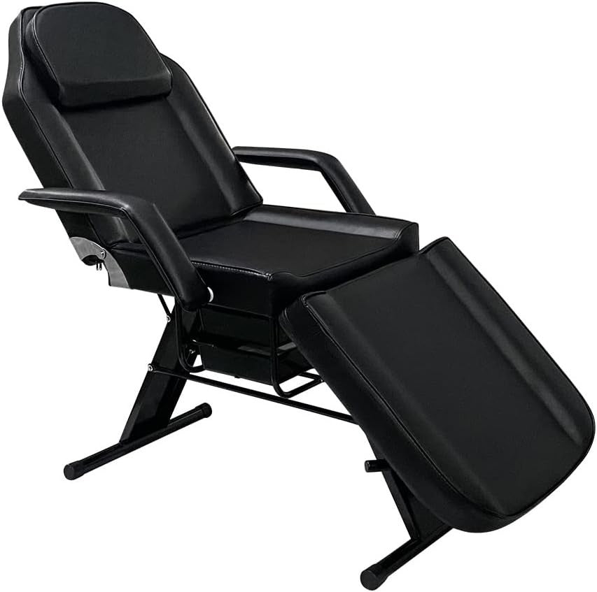 Reclining Massage Bed 3-Section Adjustable Beauty Salon Tattoo Spa Couch Black