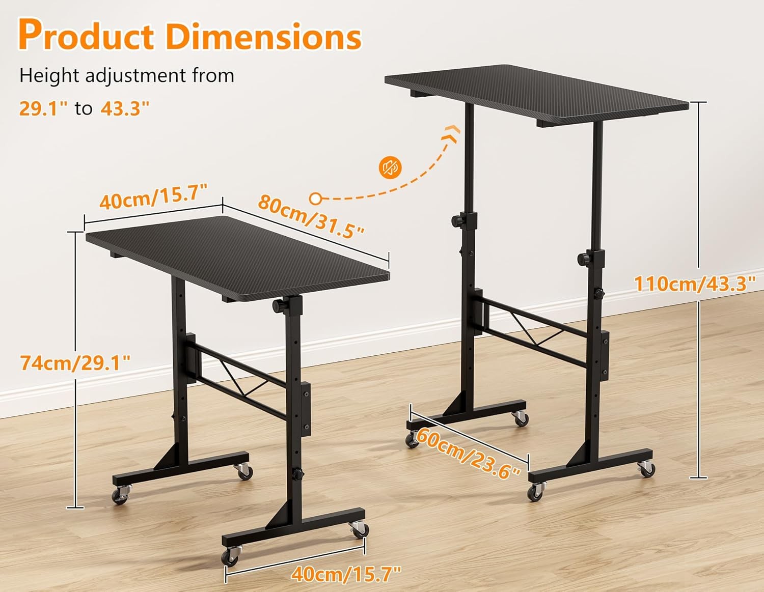 Height Adjustable Standing Desk on Wheels Small Laptop Workstation Black