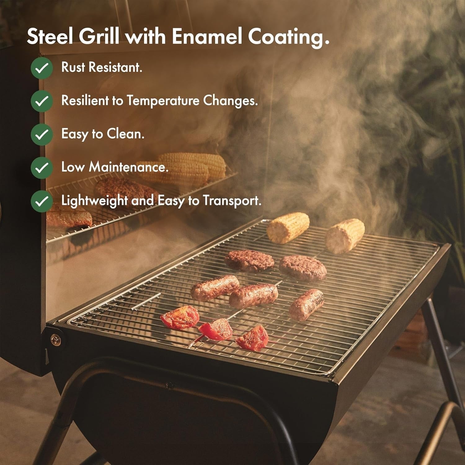 Portable Charcoal BBQ Grill with Smoker | Large Barrel Drum Grill | Warming Rack