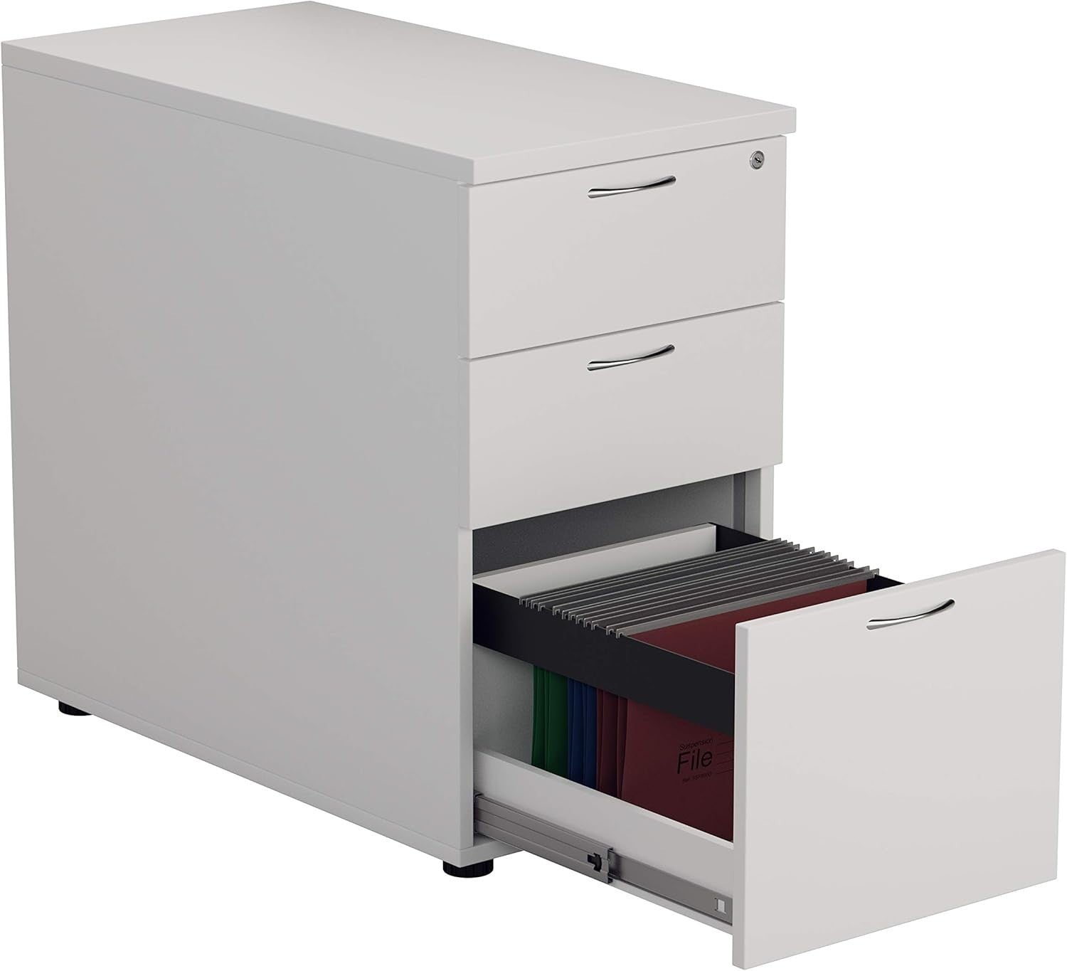 White 3 Drawer Lockable Pedestal Cabinet 40.4x80x73cm
