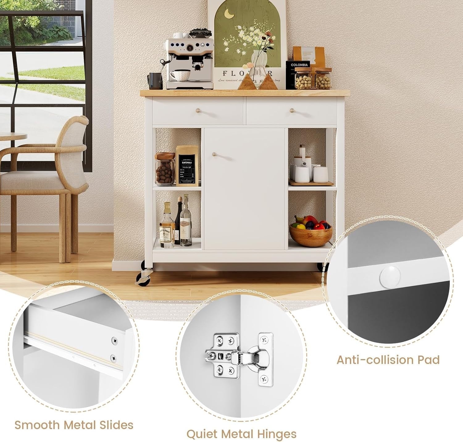 Kitchen Island Trolley with Drawers & Adjustable Shelves White 99x46x90cm