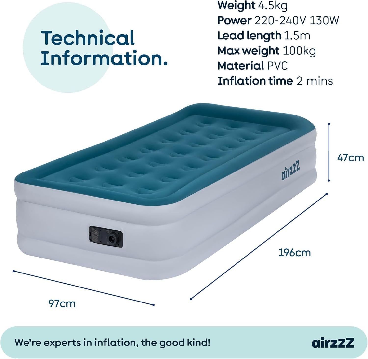Luxury Single Inflatable Air Bed Built-In Pump Flocked Raised Mattress