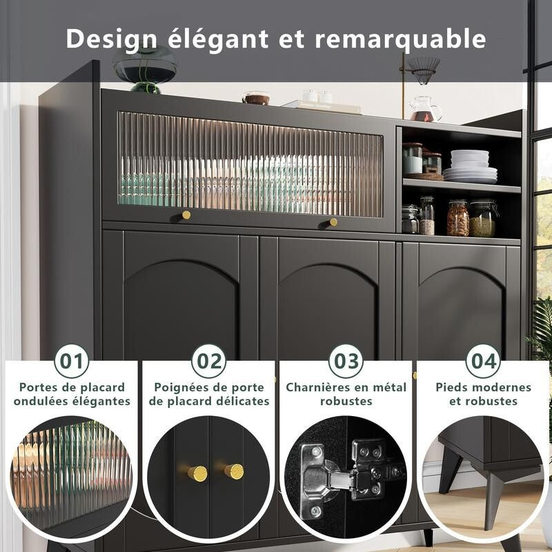 Black Sideboard Cabinet with Glass Door Gold Handles Modern Storage Unit