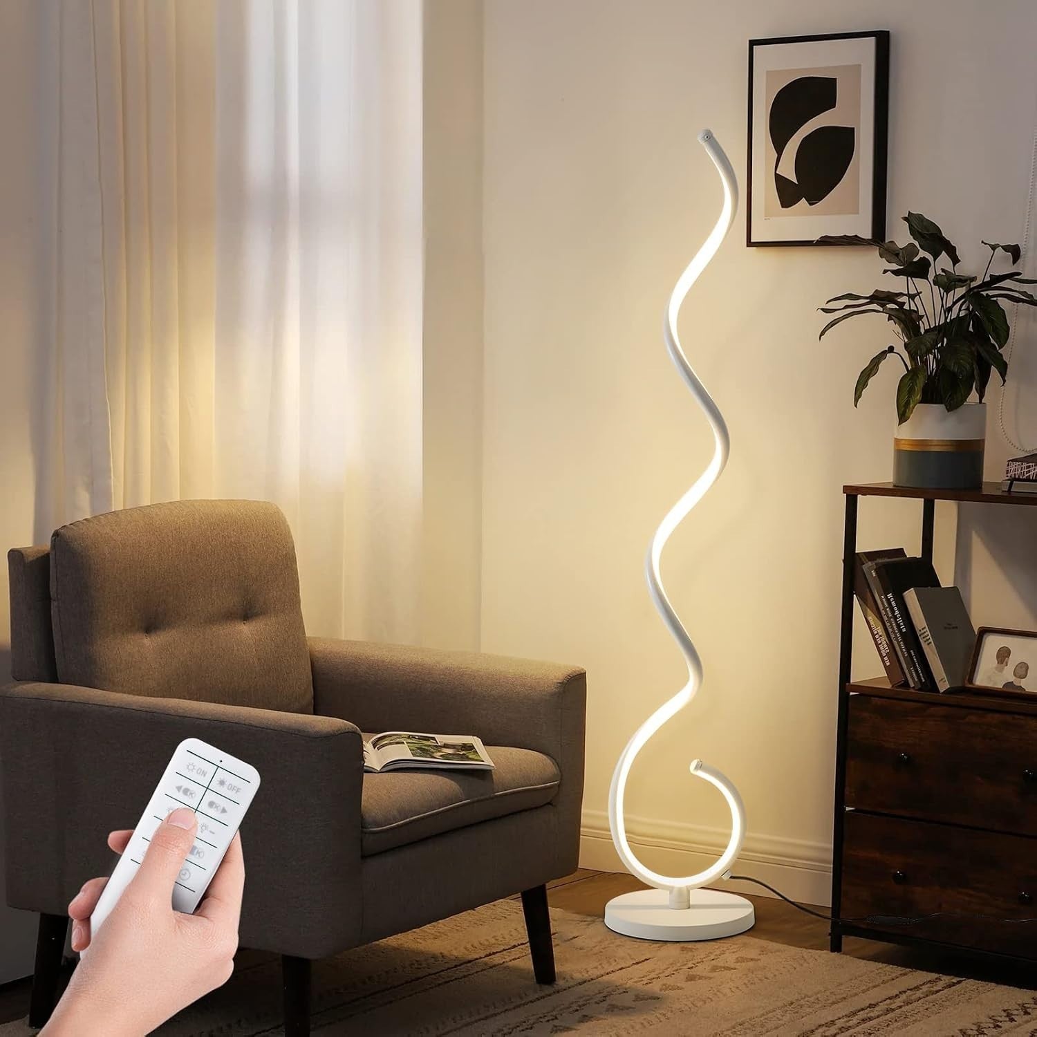 Modern Spiral LED Floor Lamp 150cm Dimmable 3-Color Remote Control