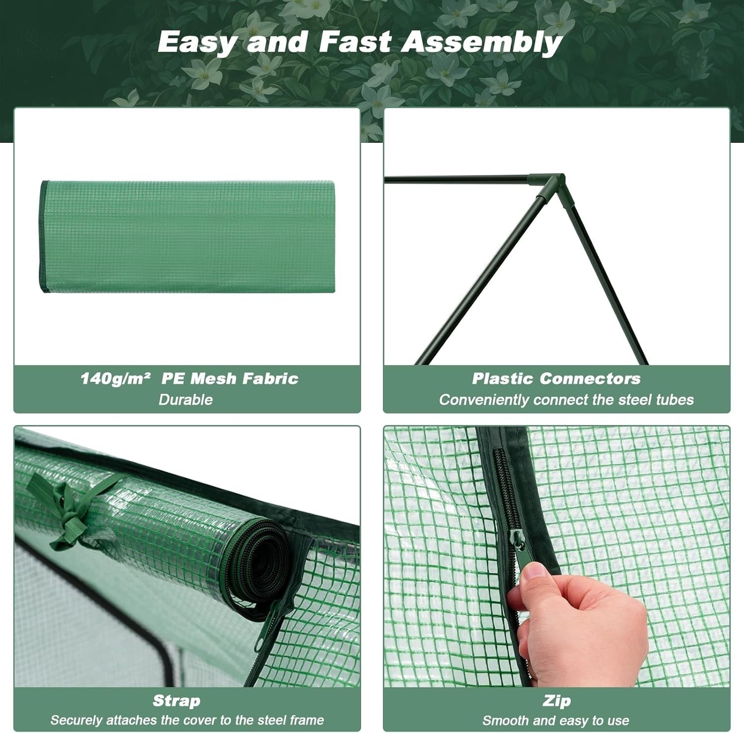 Mini Garden Greenhouse 180x90x90cm with Roll-Up Windows & PE Cover for Plants