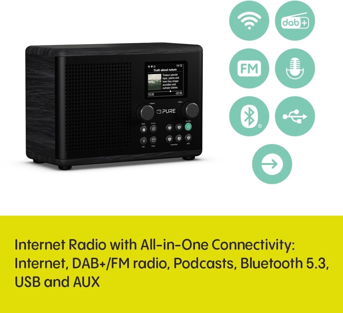 Internet DAB+ Bluetooth Radio with WiFi, 10W Speaker & 150 Presets