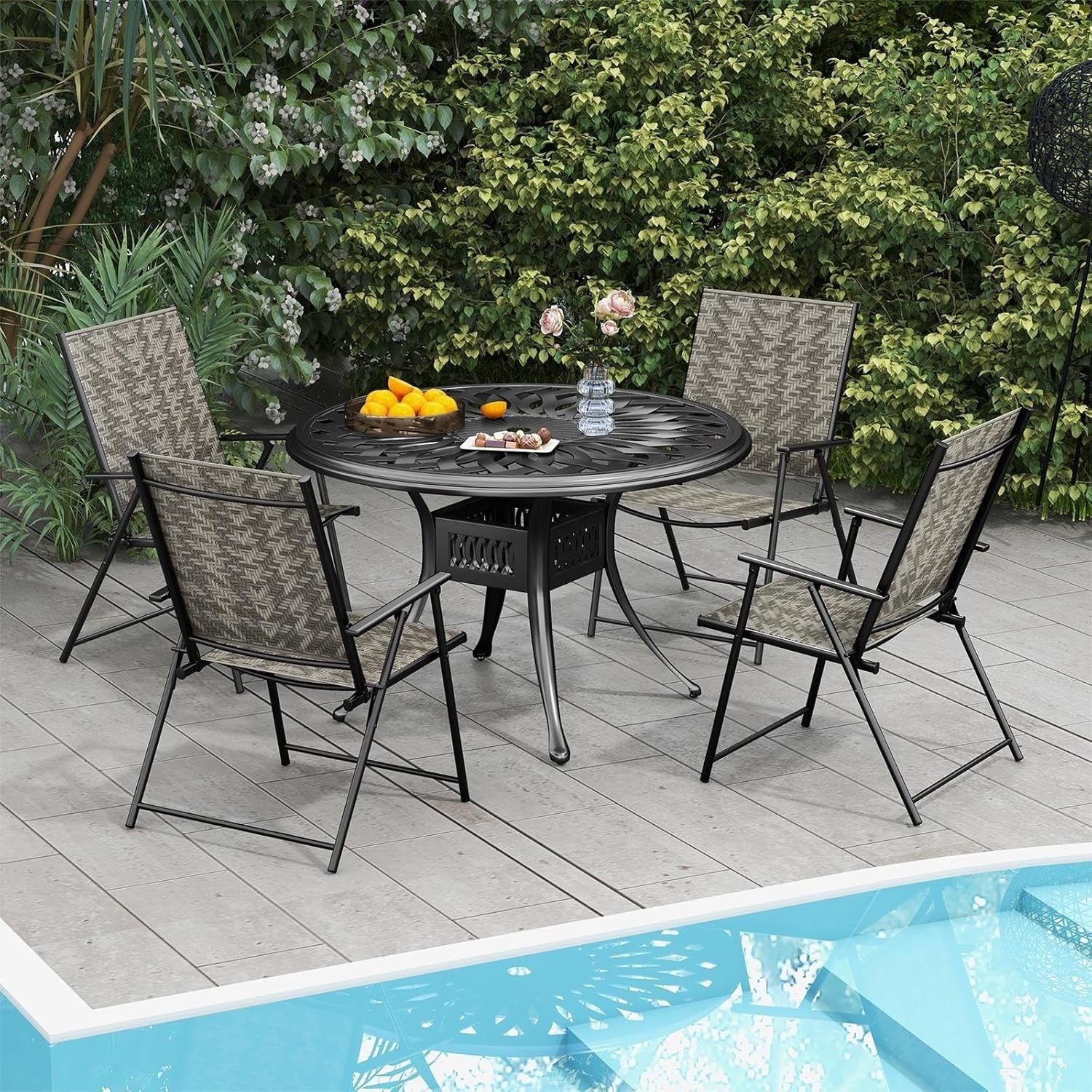 Set of 2 Folding Garden Dining Chairs Rattan Patio Armchairs Outdoor
