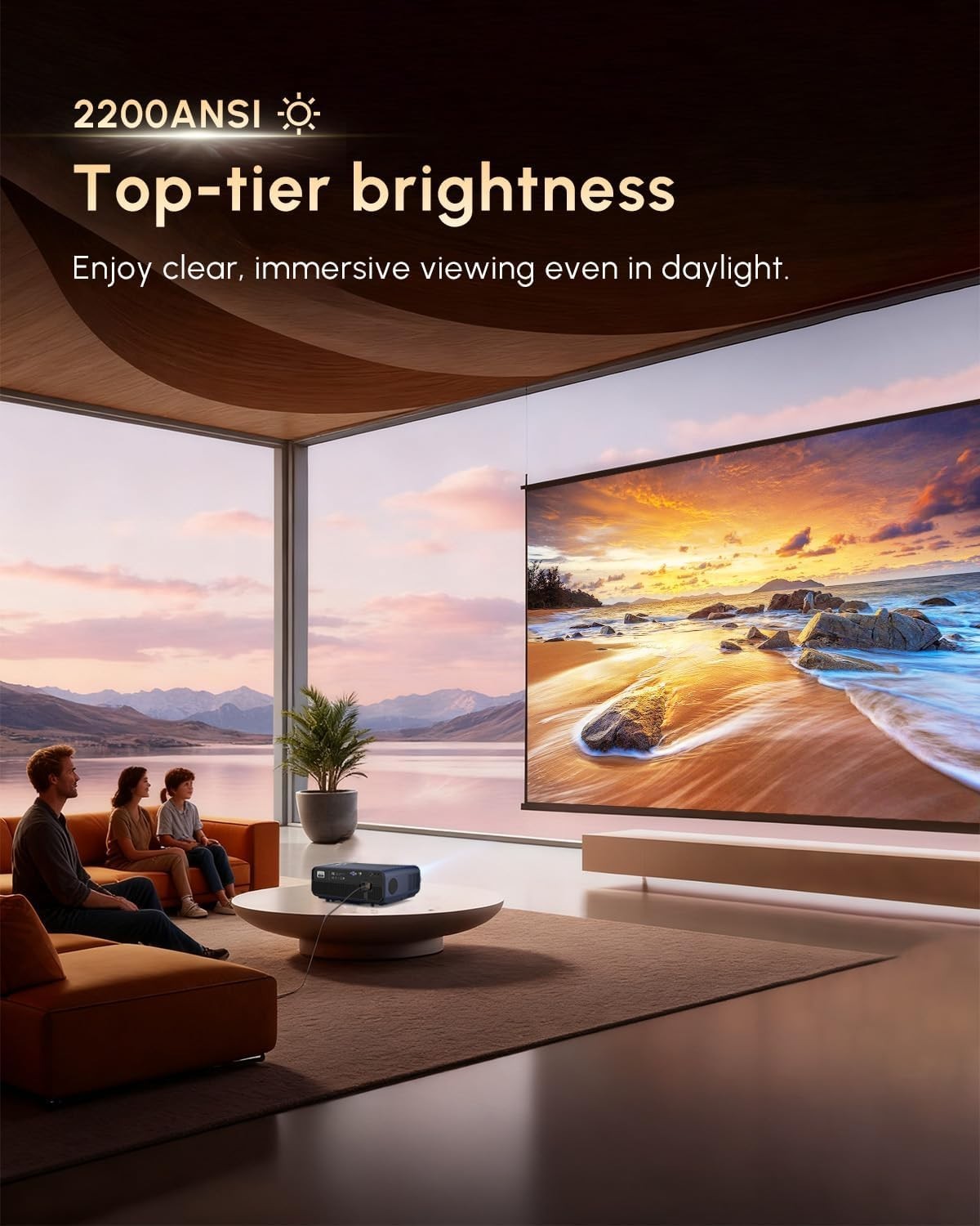 4K Smart Projector 2200 ANSI Android TV WiFi 6 Bluetooth HDR