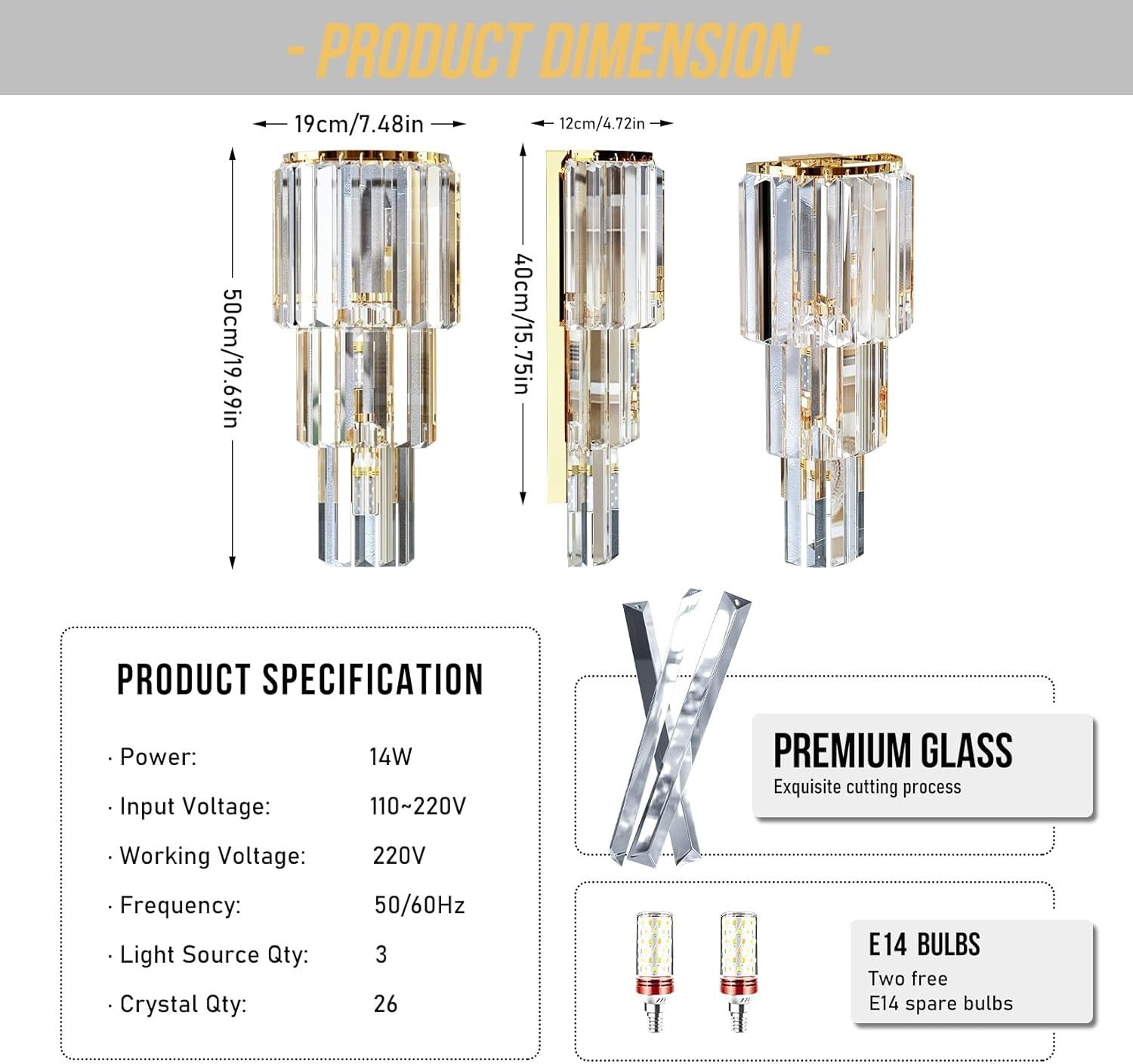 Gold Crystal Wall Light 3-Layer Sconce Modern Luxury Hallway Lamp