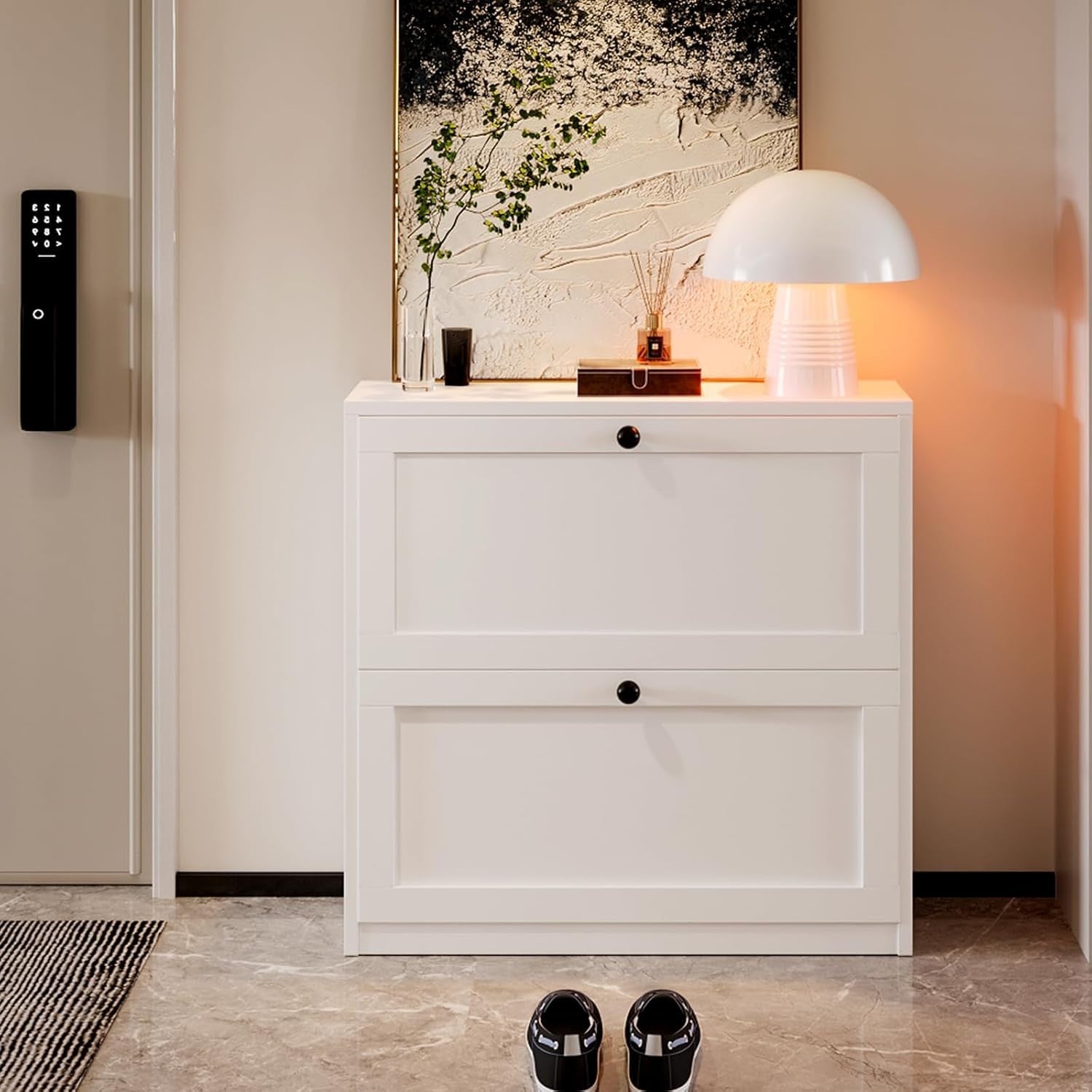 Slim 2-Drawer Vertical Shoe Cabinet with Adjustable Shelves, 80x24x80 cm White