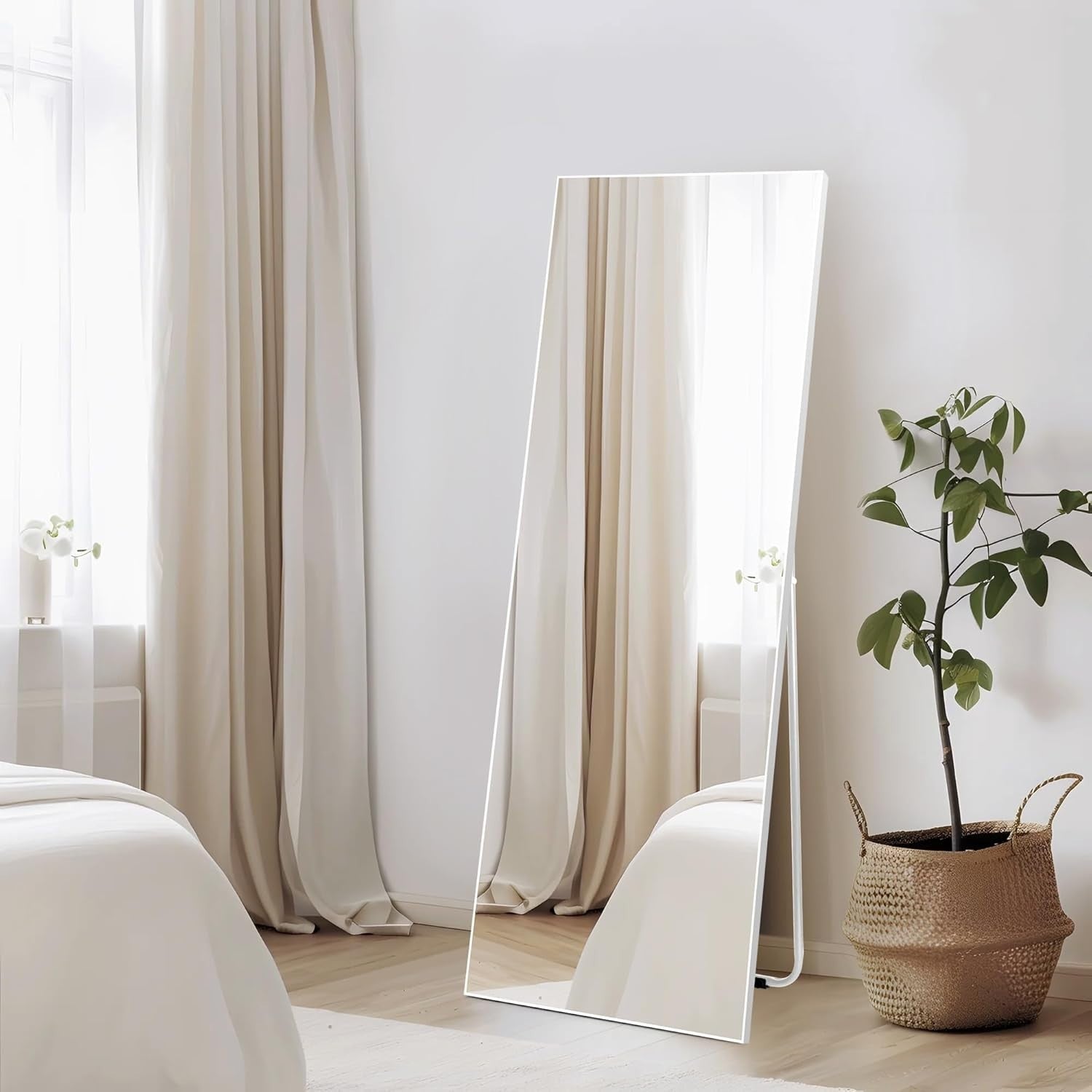 Full Length Mirror 140x51cm Wall & Floor Standing White Frame Modern