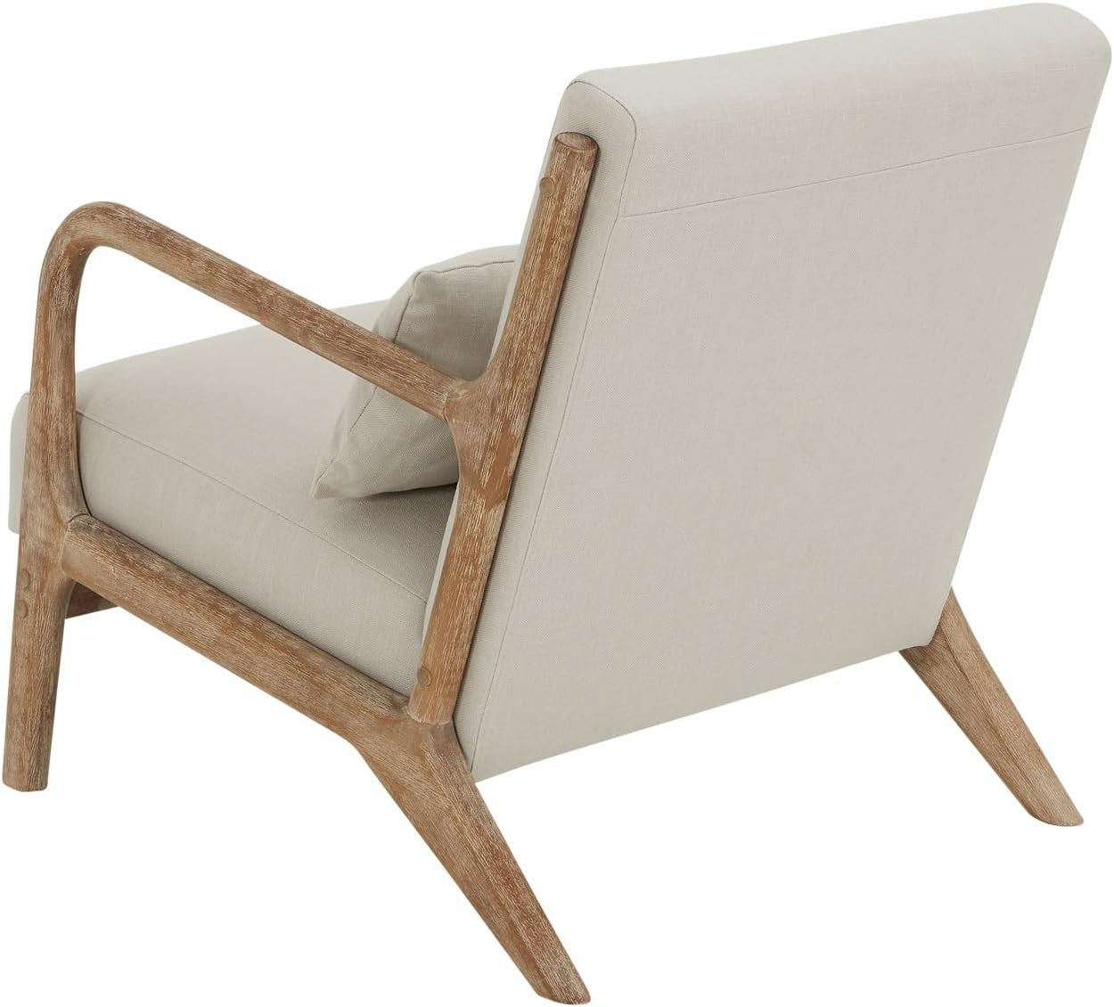 Scandi Oak Armchair Linen Cushion Lounge Chair Mid Century Boho Seat
