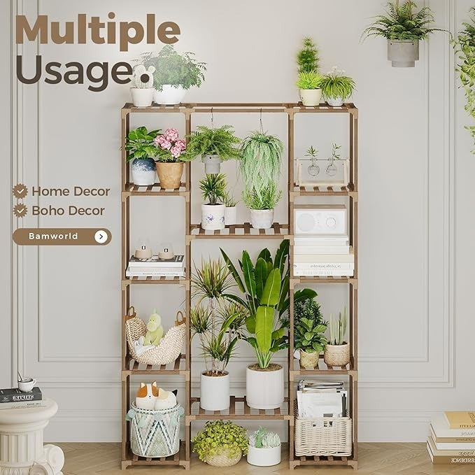 Wooden Plant Stand Indoor Outdoor Multi-Shelf Flower Pot Rack