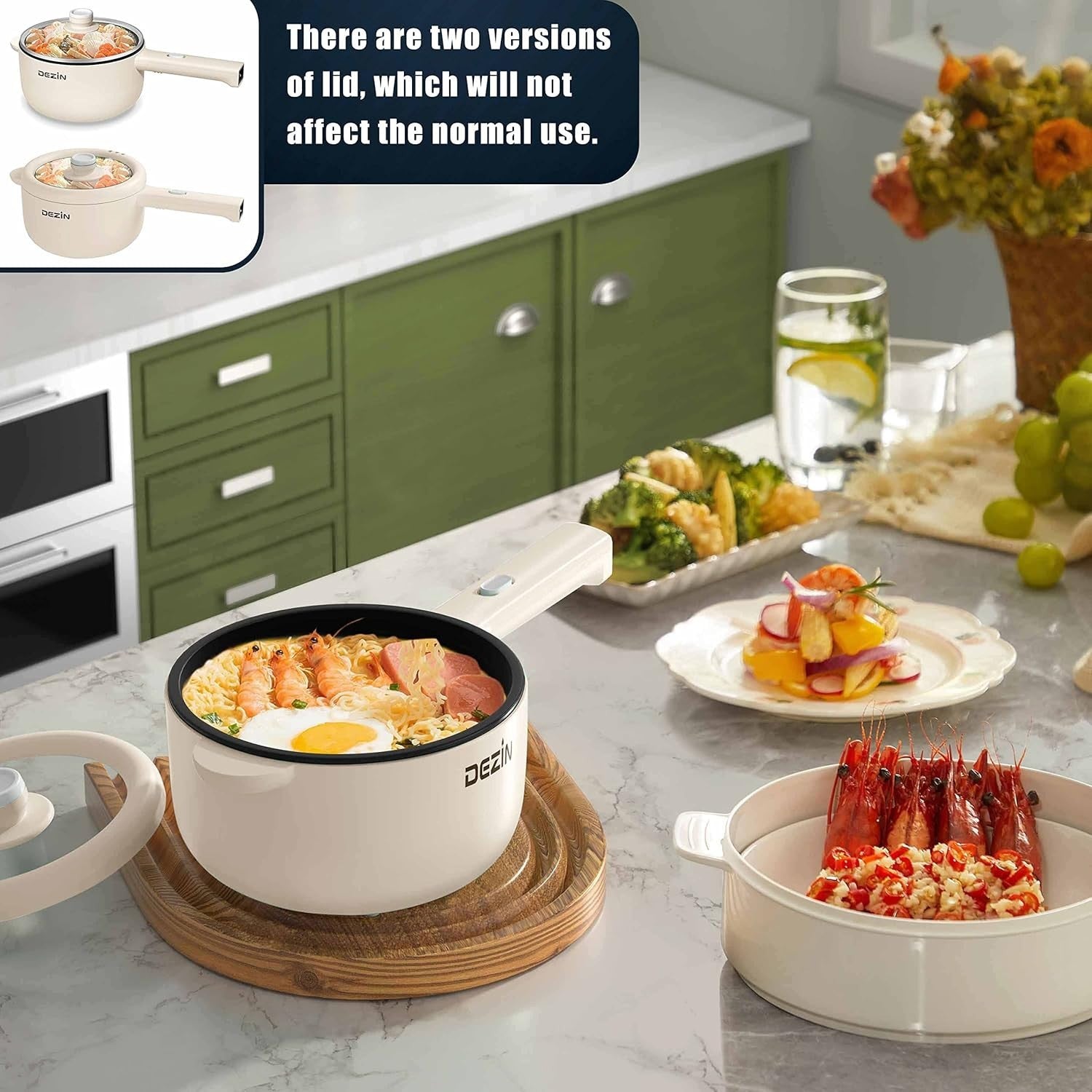 2L Electric Cooker Non-Stick Mini Pot for Dorm Travel Ramen Eggs Pasta