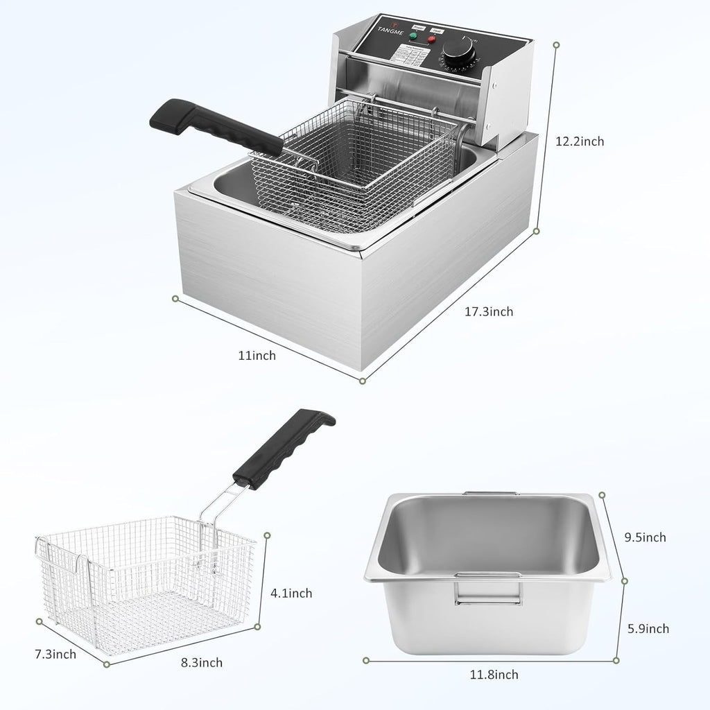 10L Commercial Deep Fat Fryer Stainless Steel Adjustable Temp Basket