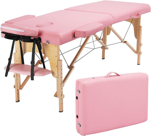 60cm Portable Pink Massage Table | Foldable Wooden Lash Beauty Bed 2-Section