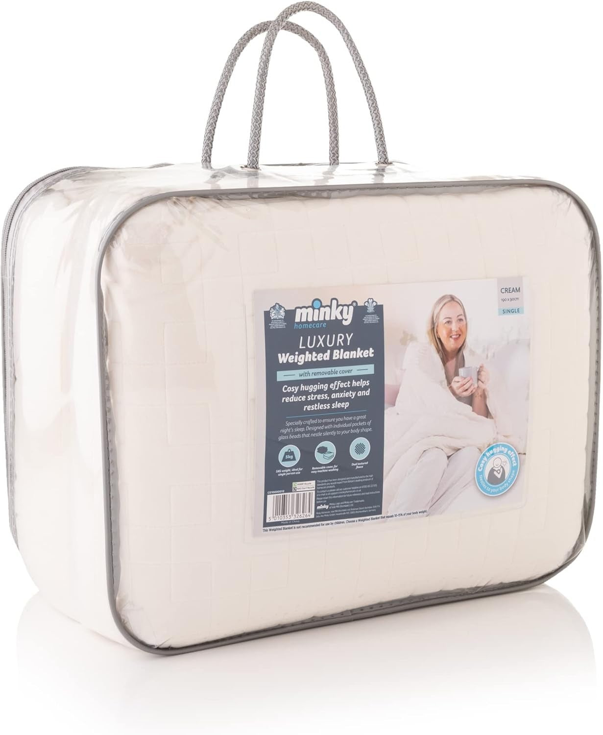 Luxury Weighted Blanket for Adults - Cream - 5kg Single 190x90cm - Stress Relief