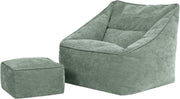 Adult Bean Bag Chair with Footstool Sage Green Comfy Armchair Set Lounge