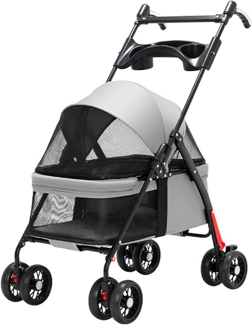 Pet Stroller 4 Wheel Folding Dog Pram Travel Pushchair Cup Holder Grey