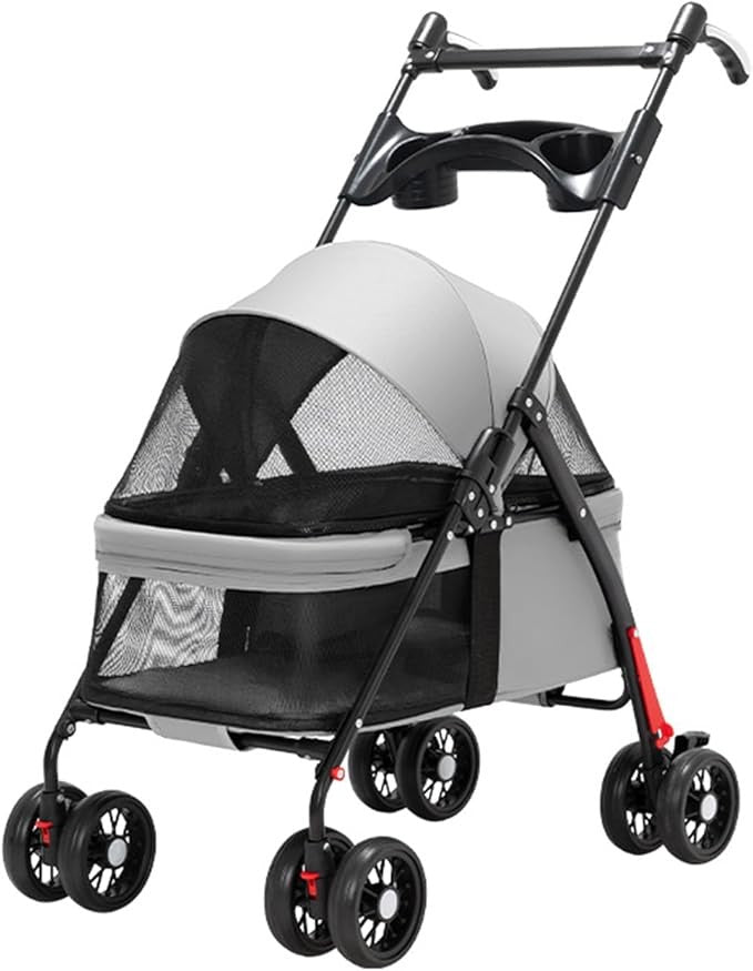 Pet Stroller 4 Wheel Folding Dog Pram Travel Pushchair Cup Holder Grey