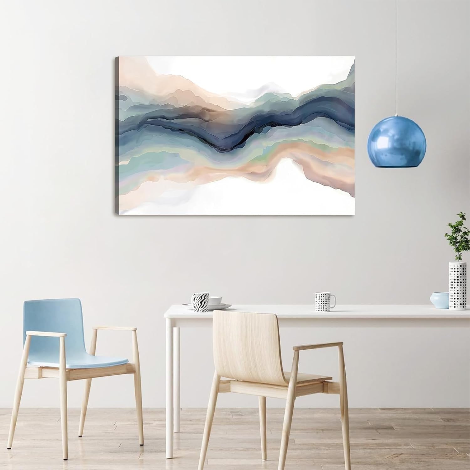 Abstract Blue Wave Framed Canvas Wall Art 59x39 cm Modern Decor