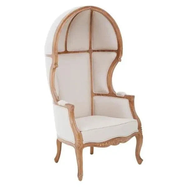 Luxury Cream Dome Accent Chair High Back Throne Style Wood Frame