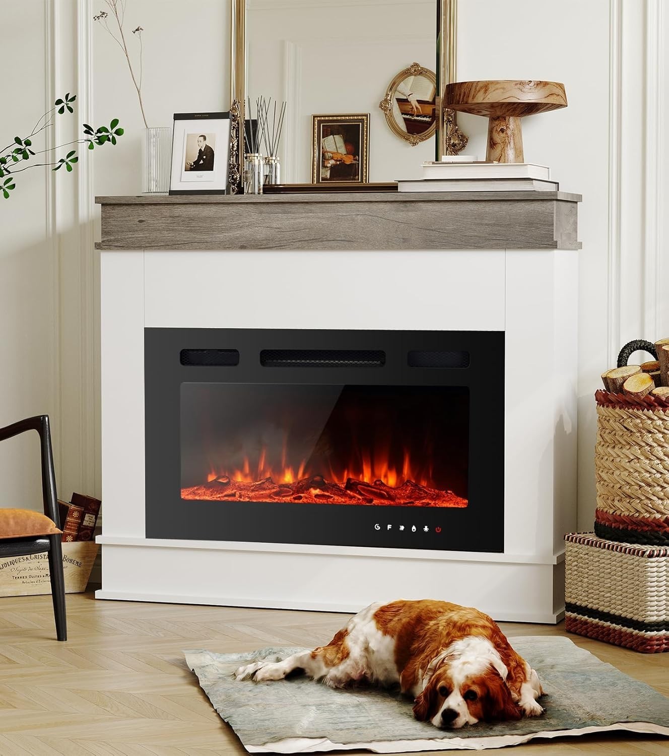 30” Electric Fireplace Heater with 12 LED Flames & Remote Control