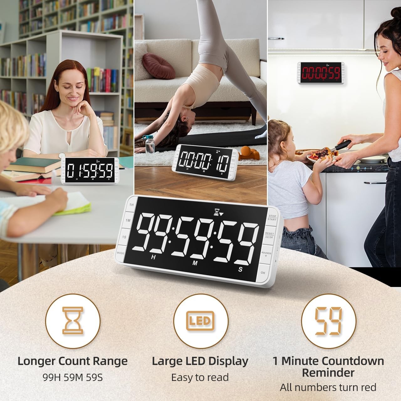 Large Digital Kitchen Timer Clock 99h Countdown Count LED Magnetic