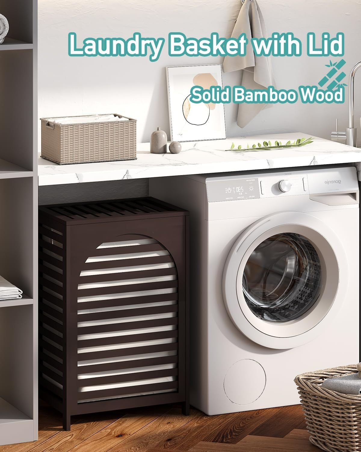 Large Bamboo Laundry Hamper with Lid & Liner | 85L Ventilated Clothes Basket Bro