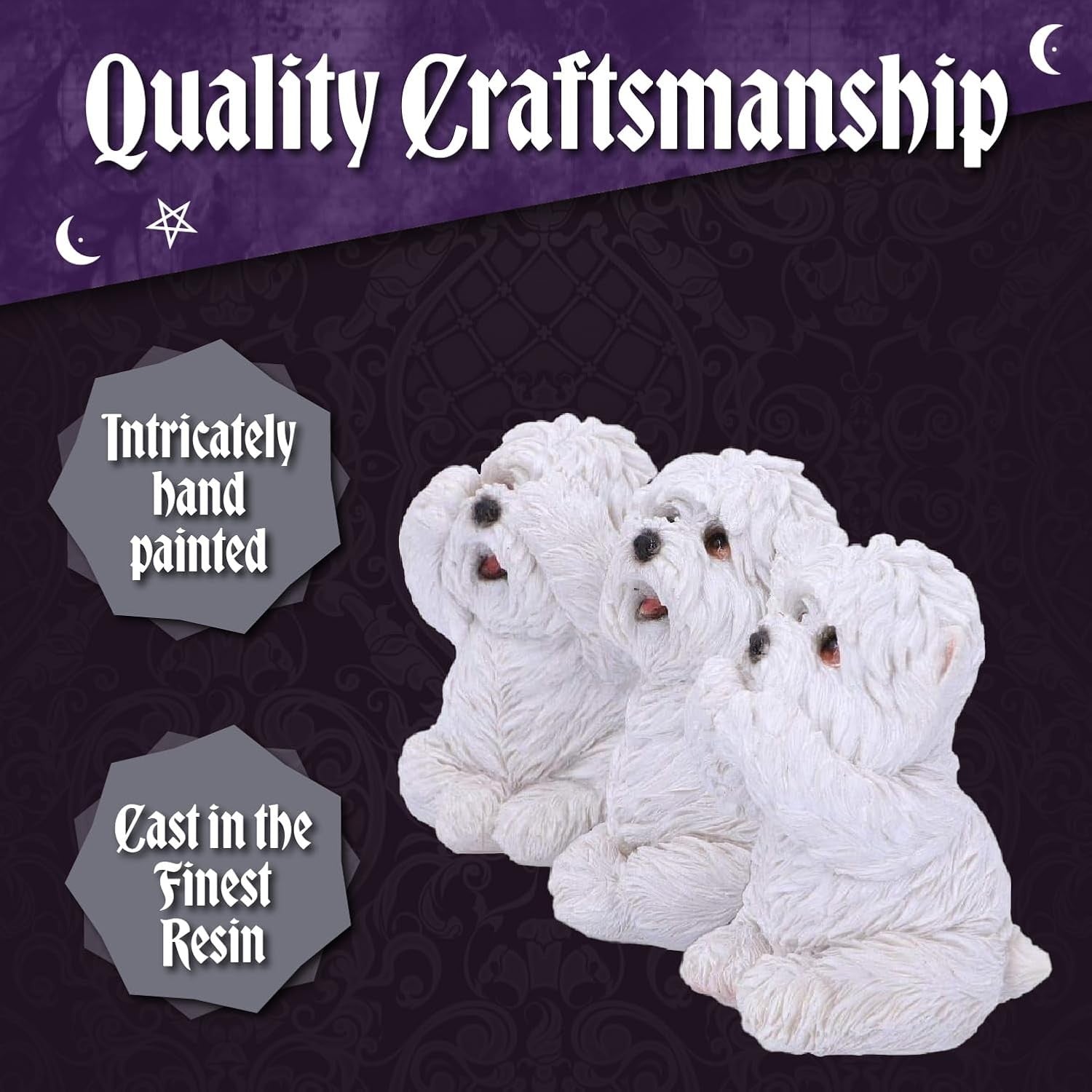 Three Wise Westie Dog Figurines Resin 8cm Cute White Ornament Home Gift Set