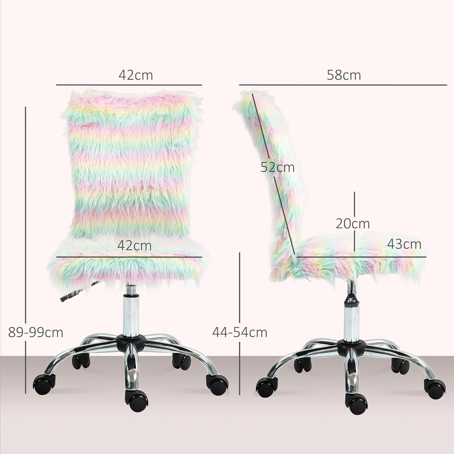 Unicorn Fluffy Desk Chair Adjustable Height Plush Swivel Vanity Seat