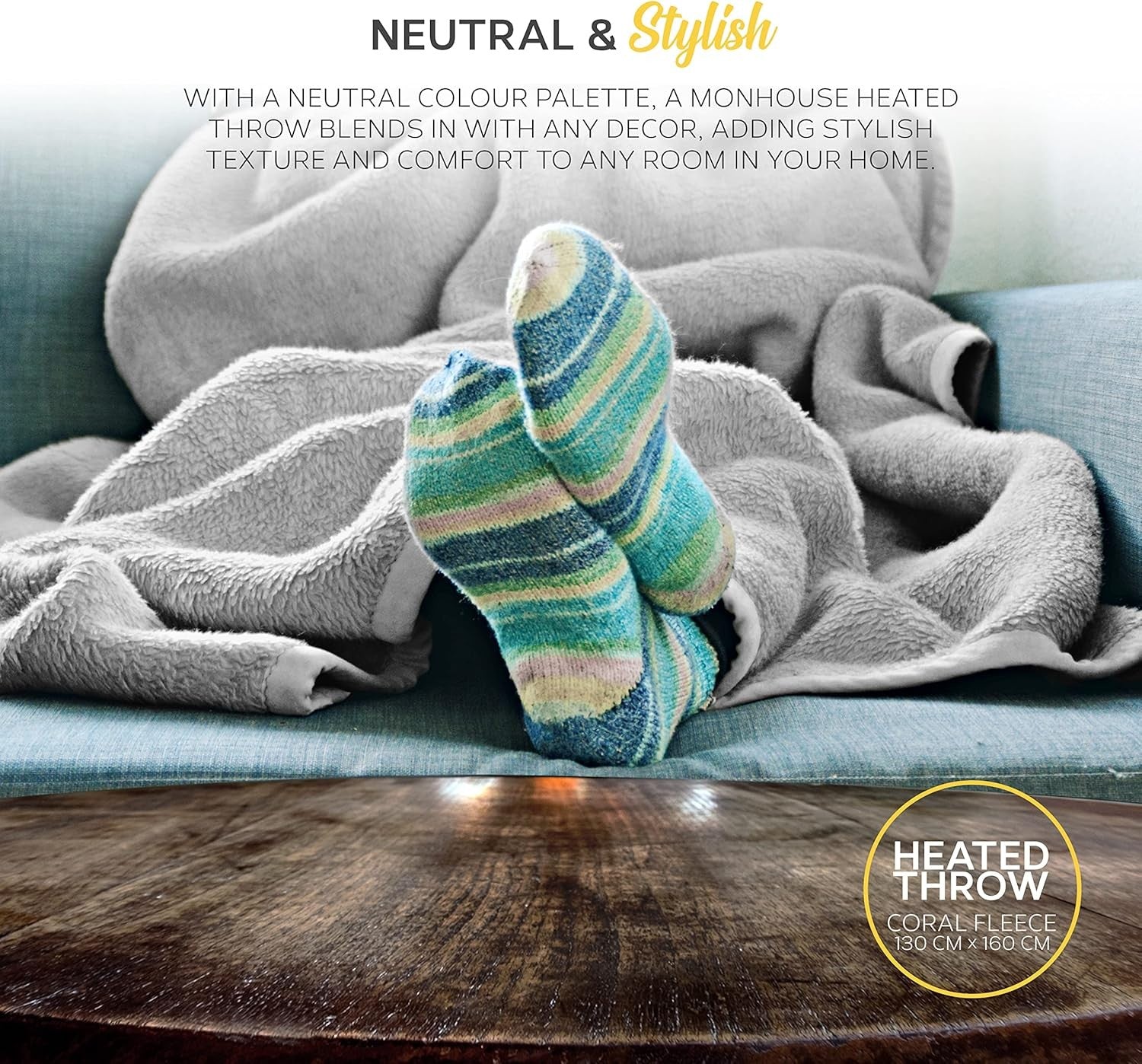 Electric Heated Throw Blanket 130x160cm 9 Heat Levels Timer Washable Silver