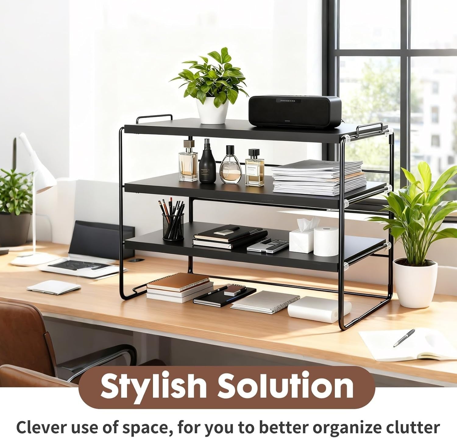 3-Tier Desktop Shelf Organiser – Adjustable Tabletop Storage Rack