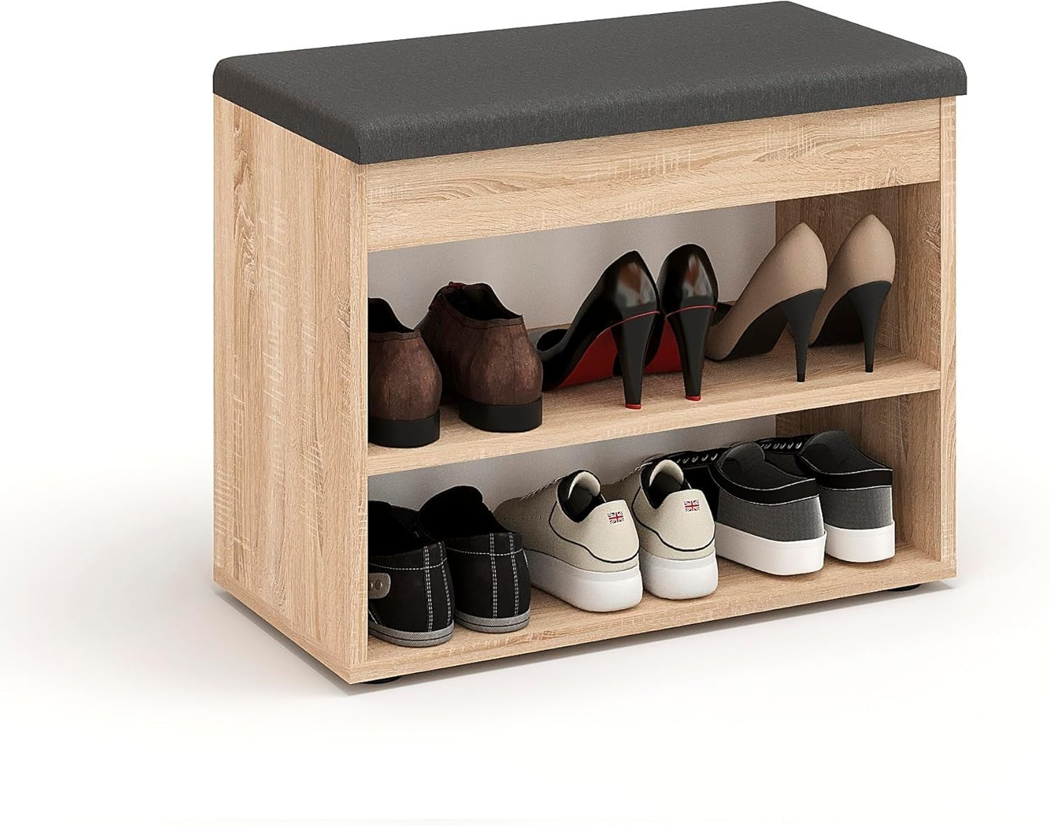 Compact Sonoma Oak Shoe Bench with Cushion Hidden Storage Entryway Seat