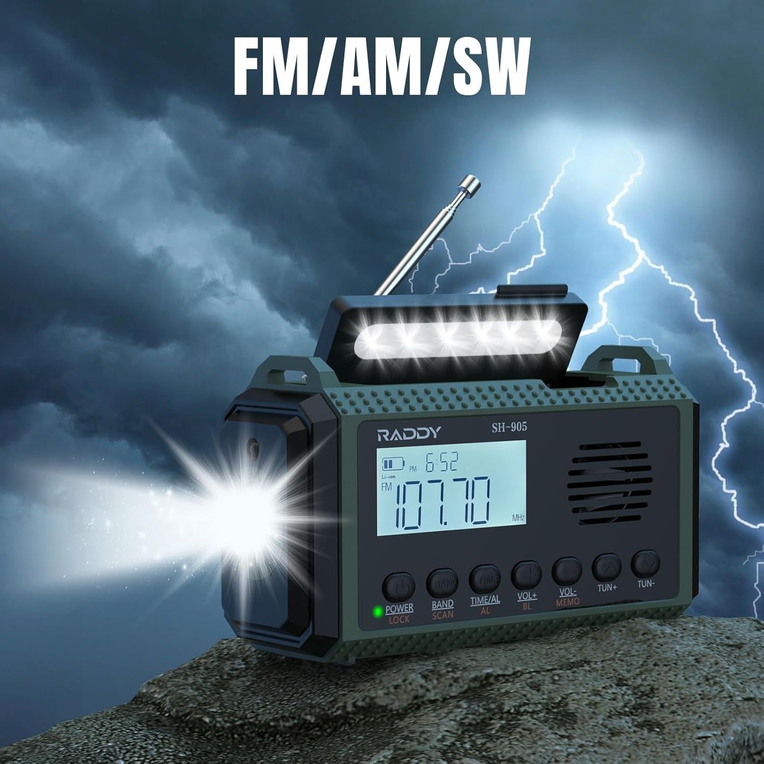 10,000mAh Emergency Hand Crank Radio NOAA Alert Solar Flashlight