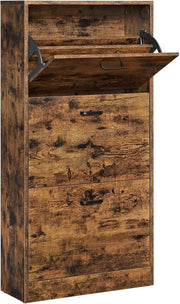 3-Tier 3-Flip-Door Shoe Cabinet, Slim Storage Rack 60x24x120 cm Rustic Brown