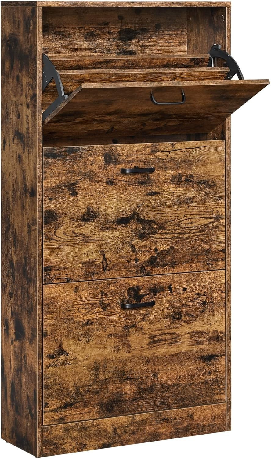 3-Tier 3-Flip-Door Shoe Cabinet, Slim Storage Rack 60x24x120 cm Rustic Brown