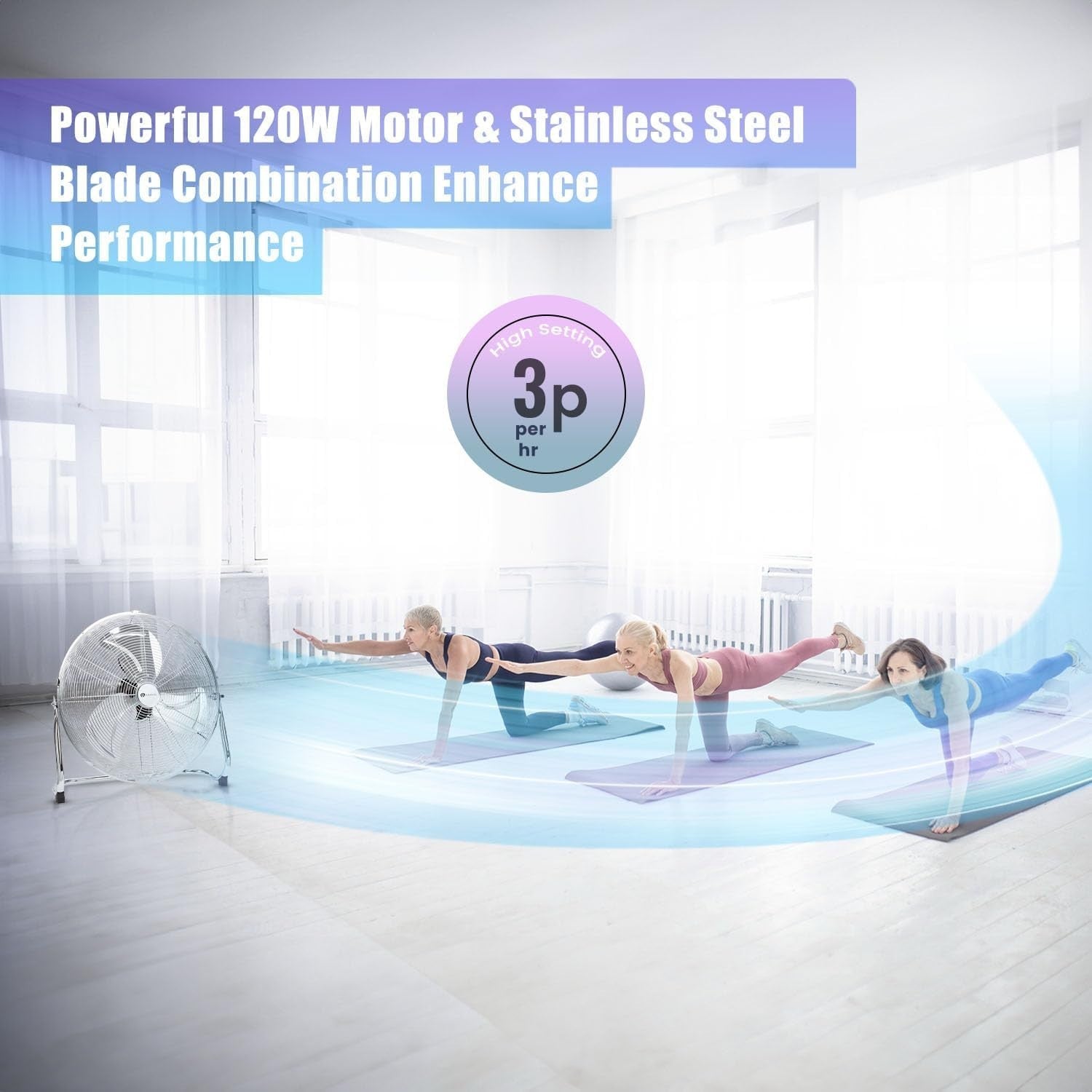 20-Inch Chrome Floor Fan – 3 Speed Adjustable Head High Power Gym Cooling Fan