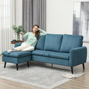 3 Seater Corduroy Sofa w/ Chaise Lounge L Shape Couch Reversible Blue