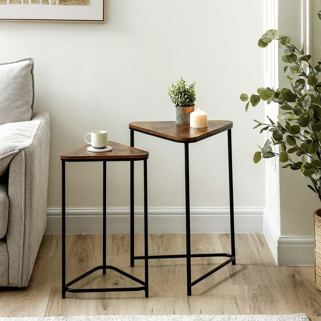 Space Saving Nesting Side End Coffee Table Wood Metal Frame Luxury Design