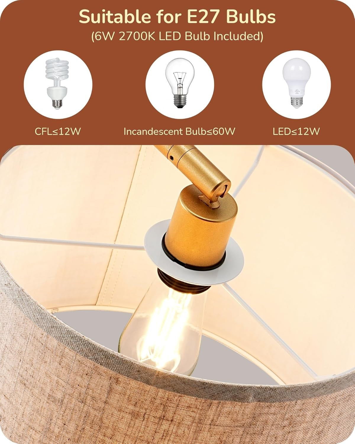 Modern Arc Floor Lamp Adjustable Linen Shade Gold Standing Light E27