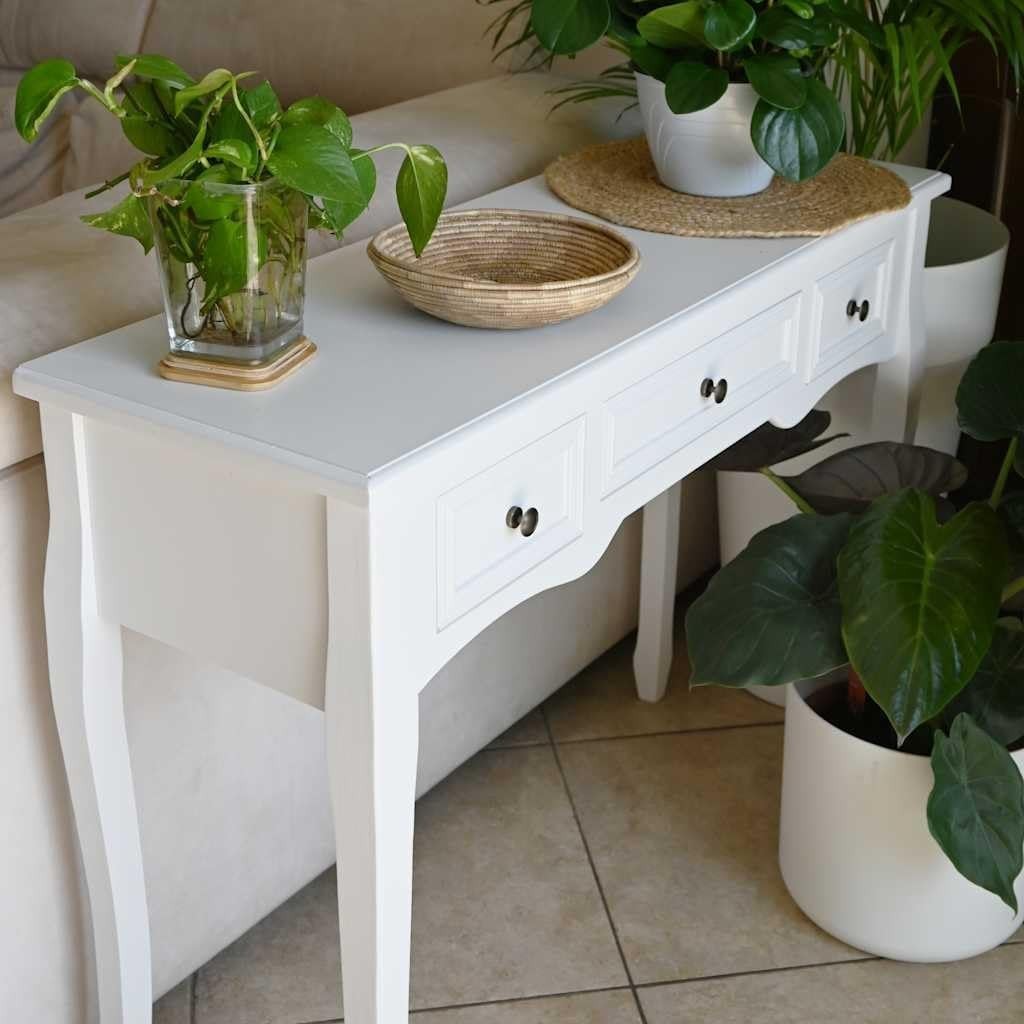 Stylish White Console Table with 3 Drawers - Compact, Durable & Easy Assembly